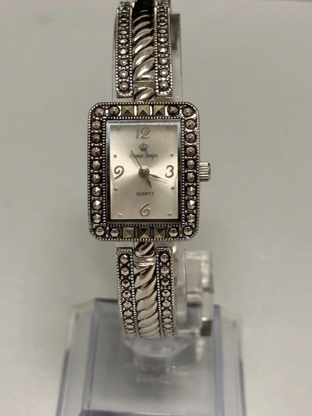 3/$30 Premier Designs Watch Women Silver Marcasite Accents New Battery 7.25